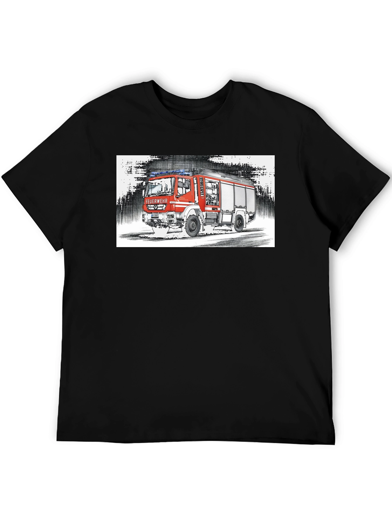 Black Fire Truck Graphic Tee - Black Cotton T-Shirt view 5