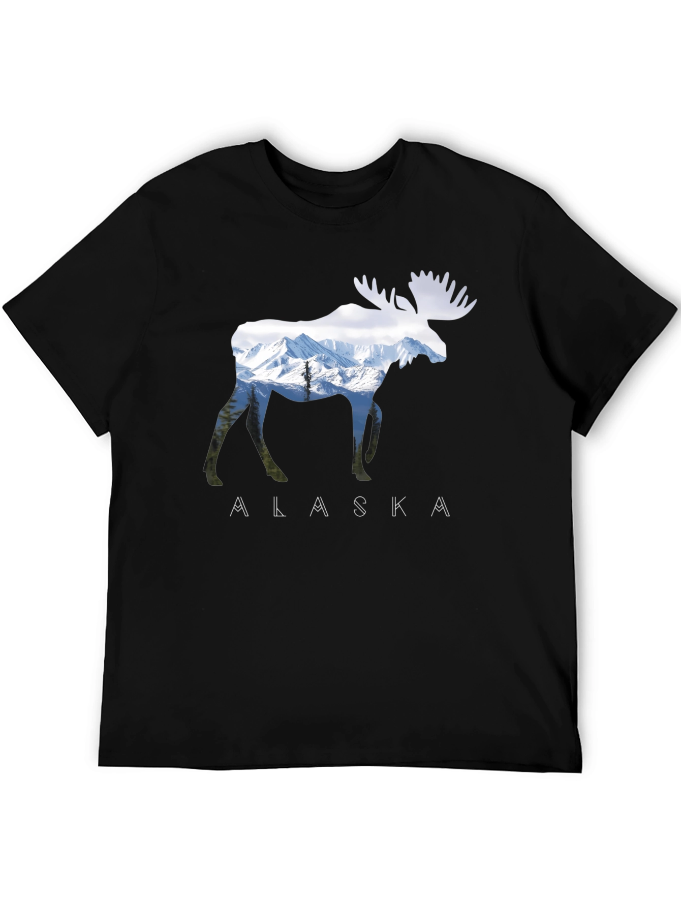 Black Alaska Moose Graphic Print T-Shirt view 5