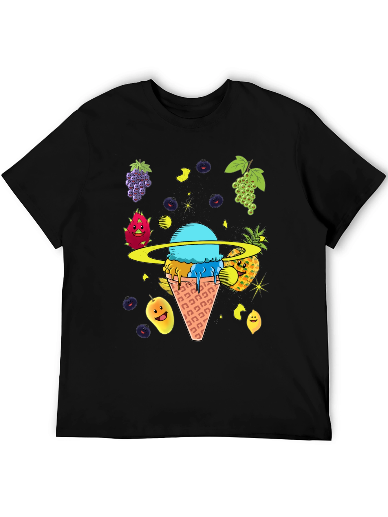 Black Fruit Ice Cream Planet Graphic T-Shirt view 5