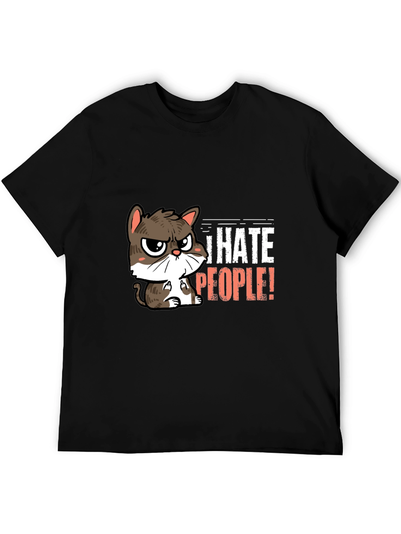 Black I Hate People Cat Graphic T-Shirt view 5