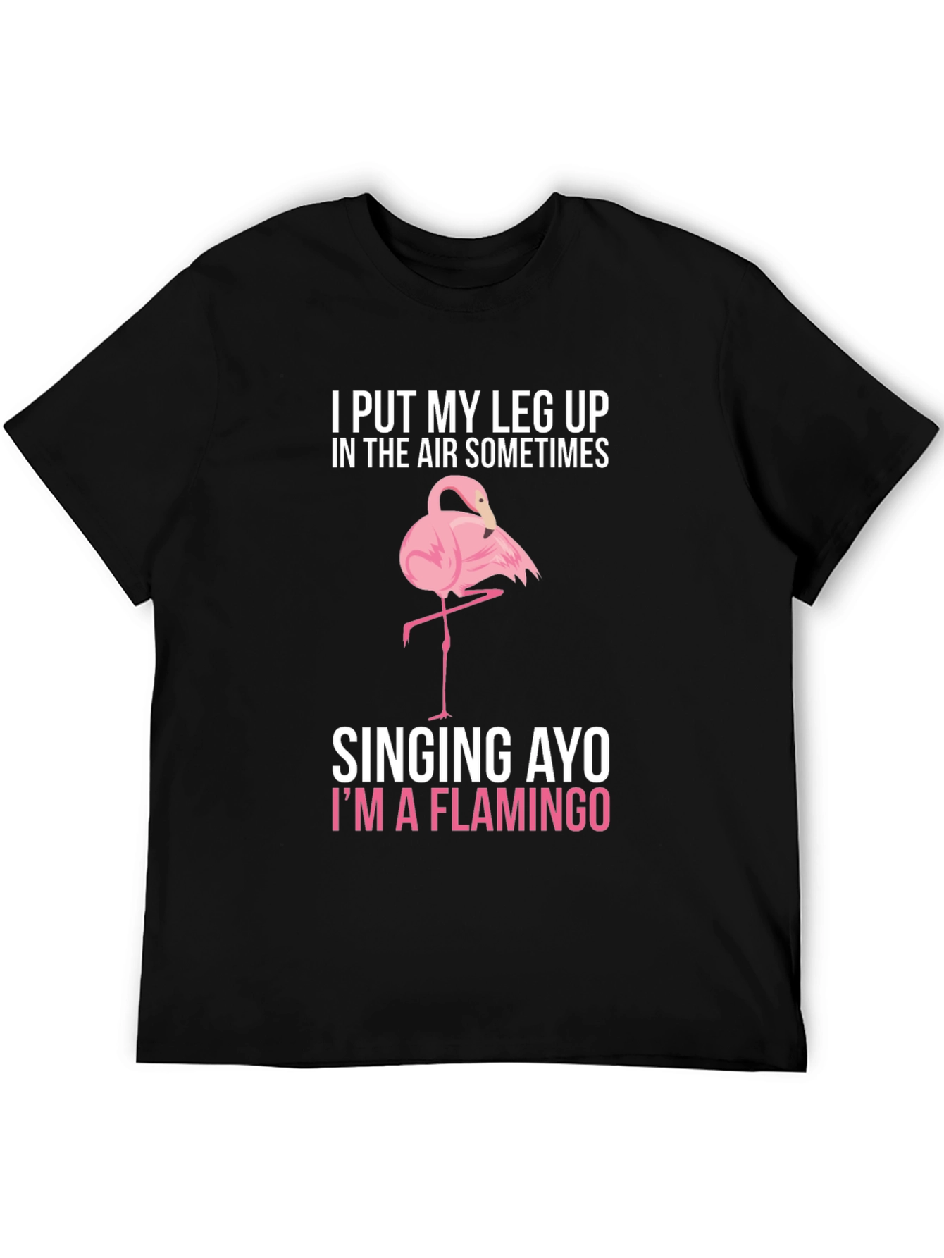 Black Funny Flamingo Graphic T-Shirt - Leg Up In The Air! view 5
