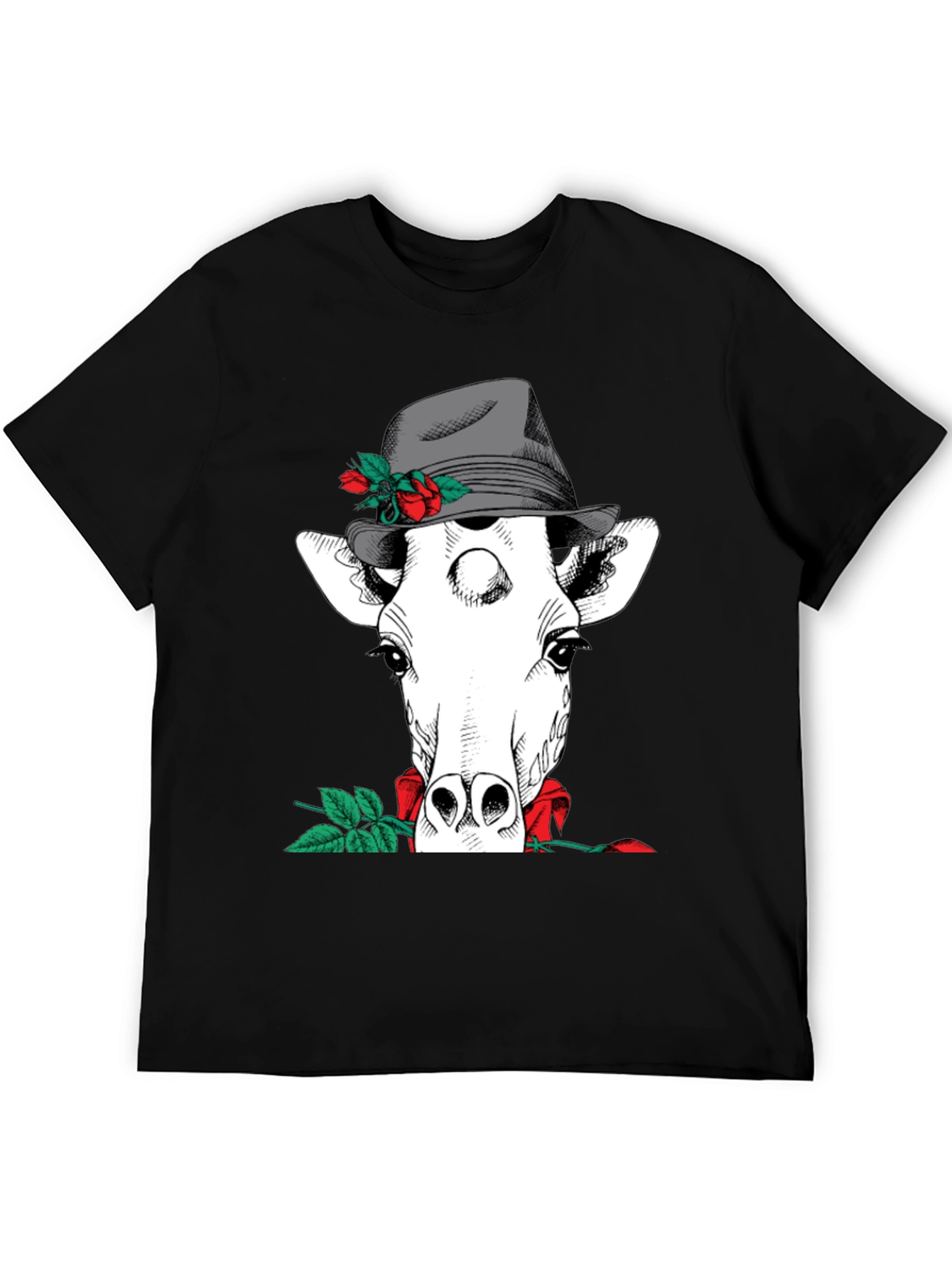 Black Giraffe in Hat Graphic Tee view 5