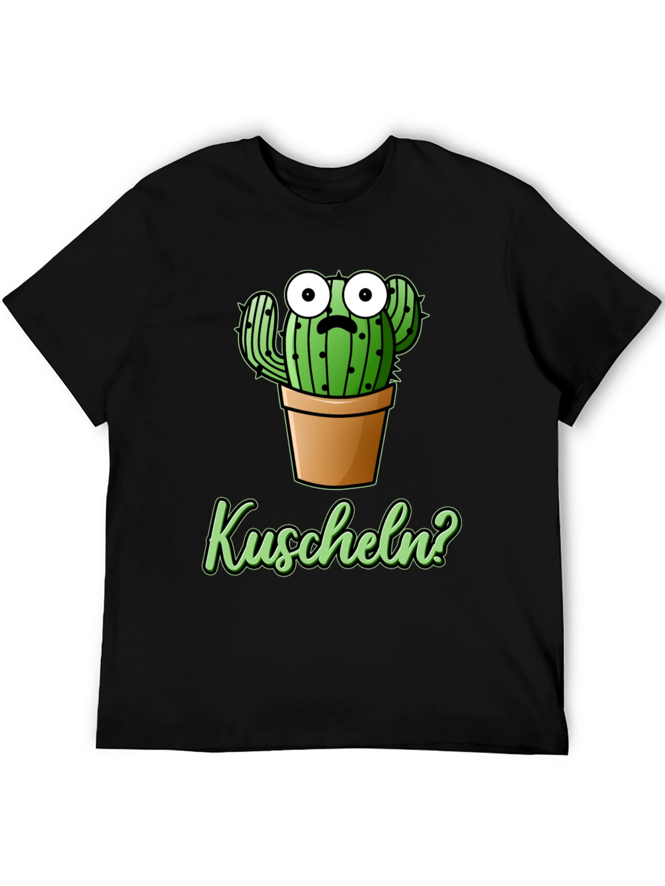 Black Cactus 'Kuscheln?' Black Graphic T-Shirt view 5