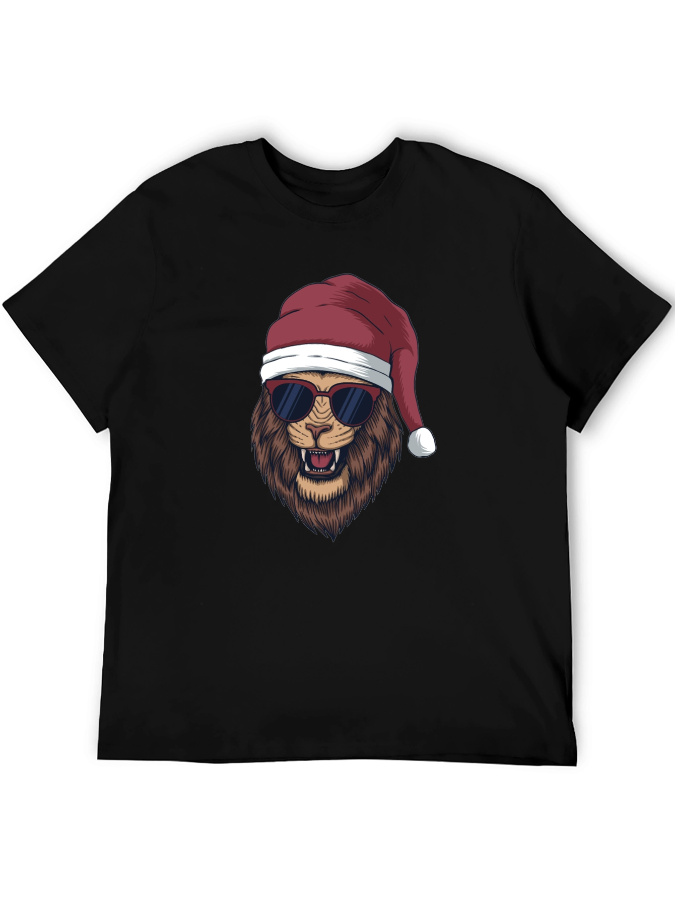 Black Cool Lion Christmas T-Shirt - Holiday Style view 5