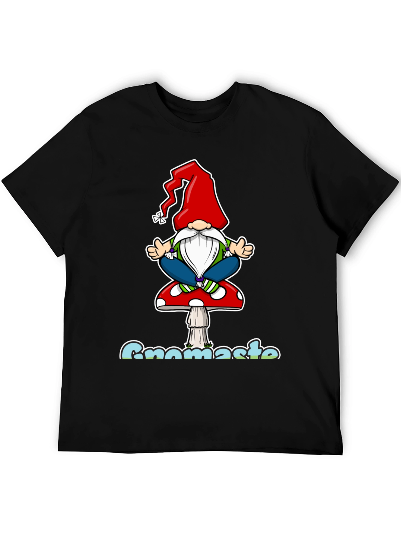 Black Gnomaste T-Shirt - Yoga Gnome on Mushroom view 5