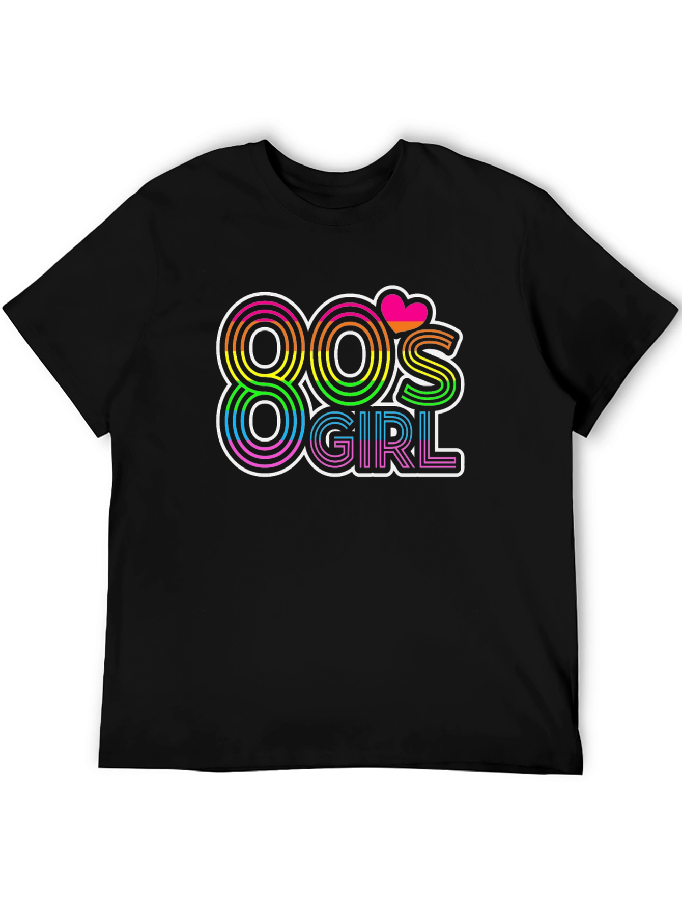 Black 80's Girl Retro T-Shirt - Rainbow Neon Design view 5