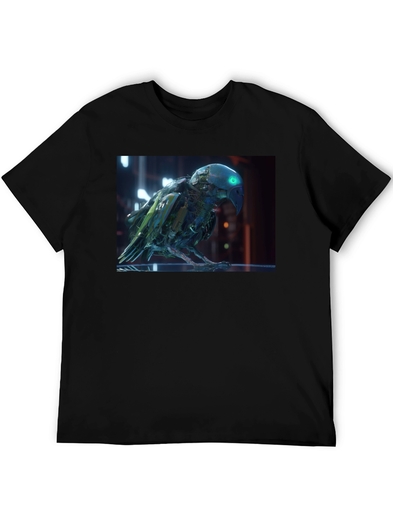 Black Cybernetic Parrot Graphic T-Shirt view 5