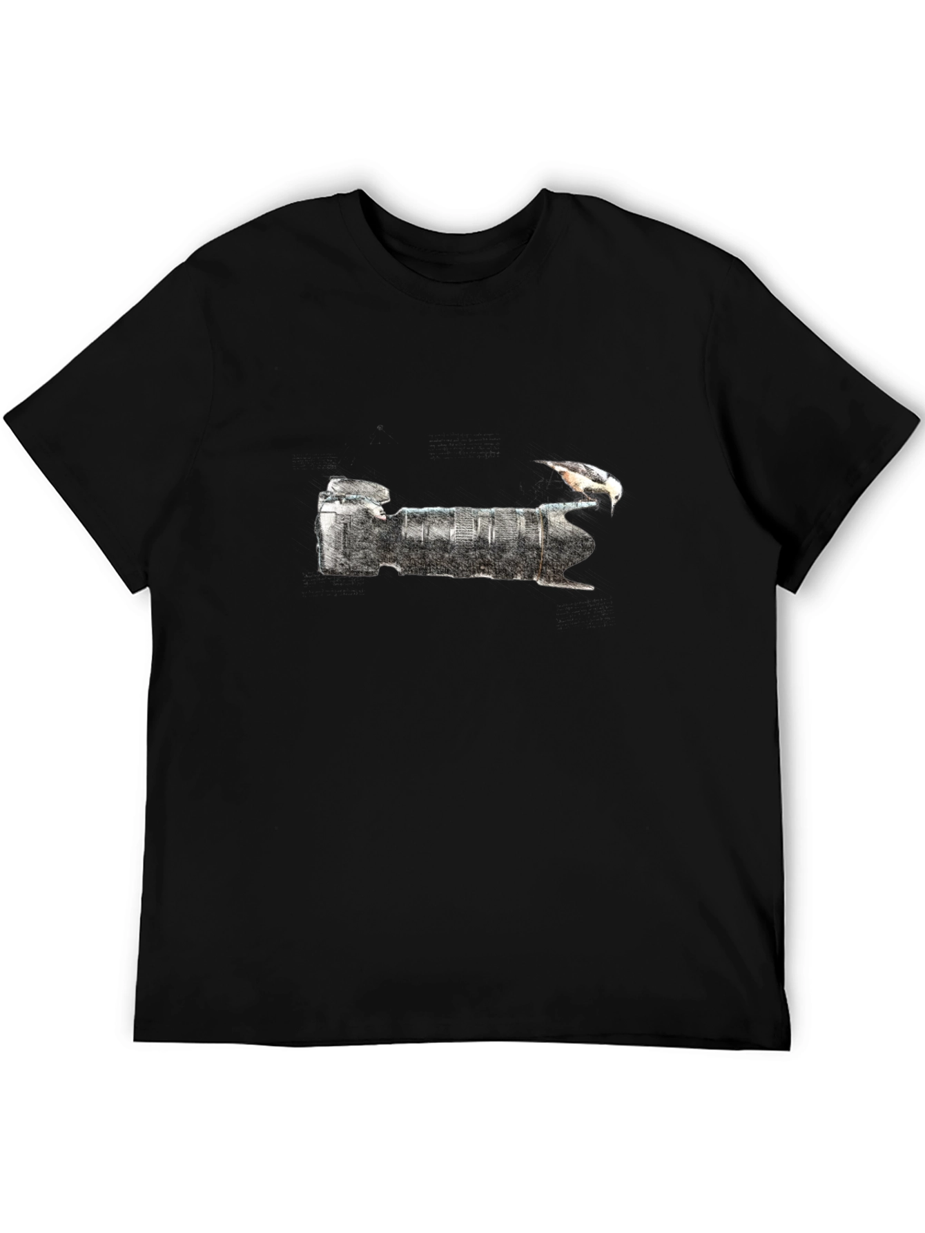 Black Camera Lens & Bird Graphic T-Shirt - Stylish Black Tee view 5