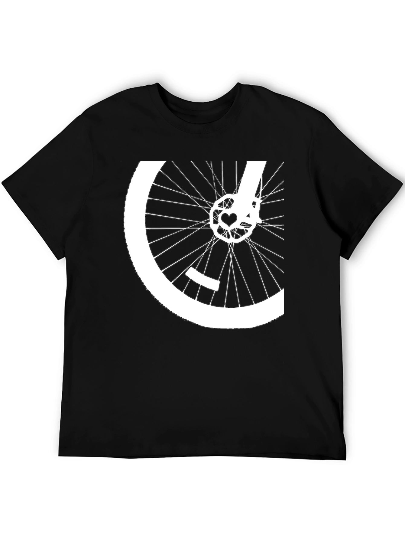 Black Bike Wheel Heart Graphic Tee - Black Cotton Blend view 5