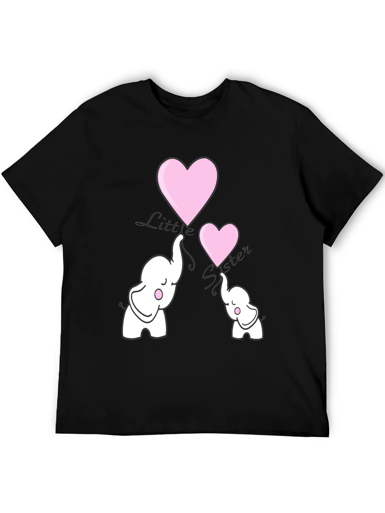 Black Cute Elephant Heart Graphic Tee - Black view 5