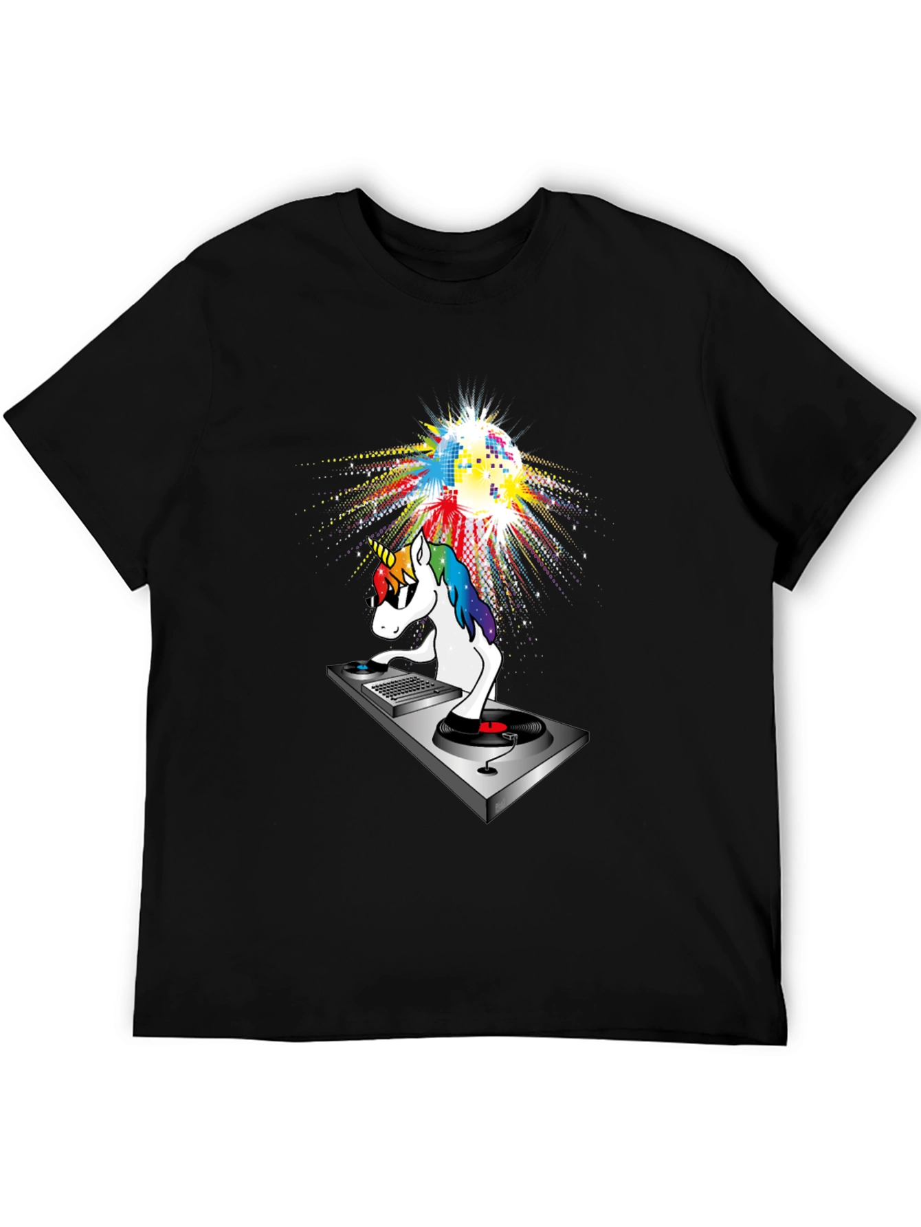 Black DJ Unicorn T-Shirt: Colorful Disco Party! view 5