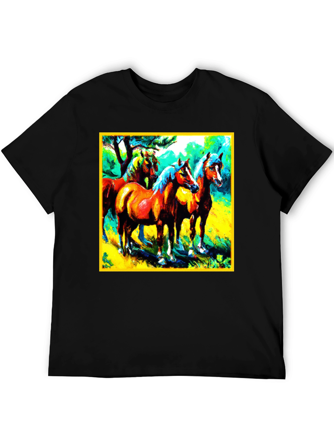 Black Horse Painting Graphic Tee - Men's Black T-Shirt view 5