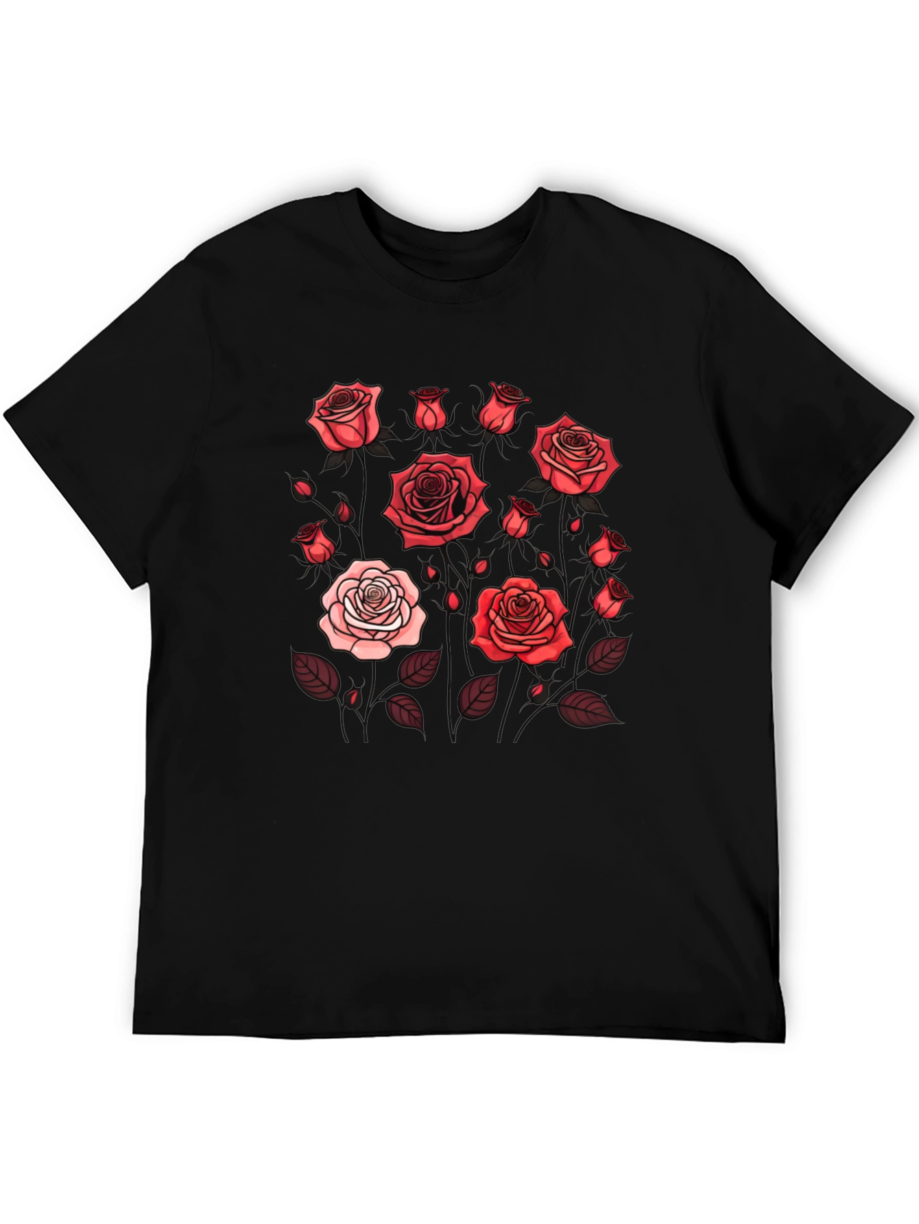 Black Floral Rose Print T-Shirt - Black view 5