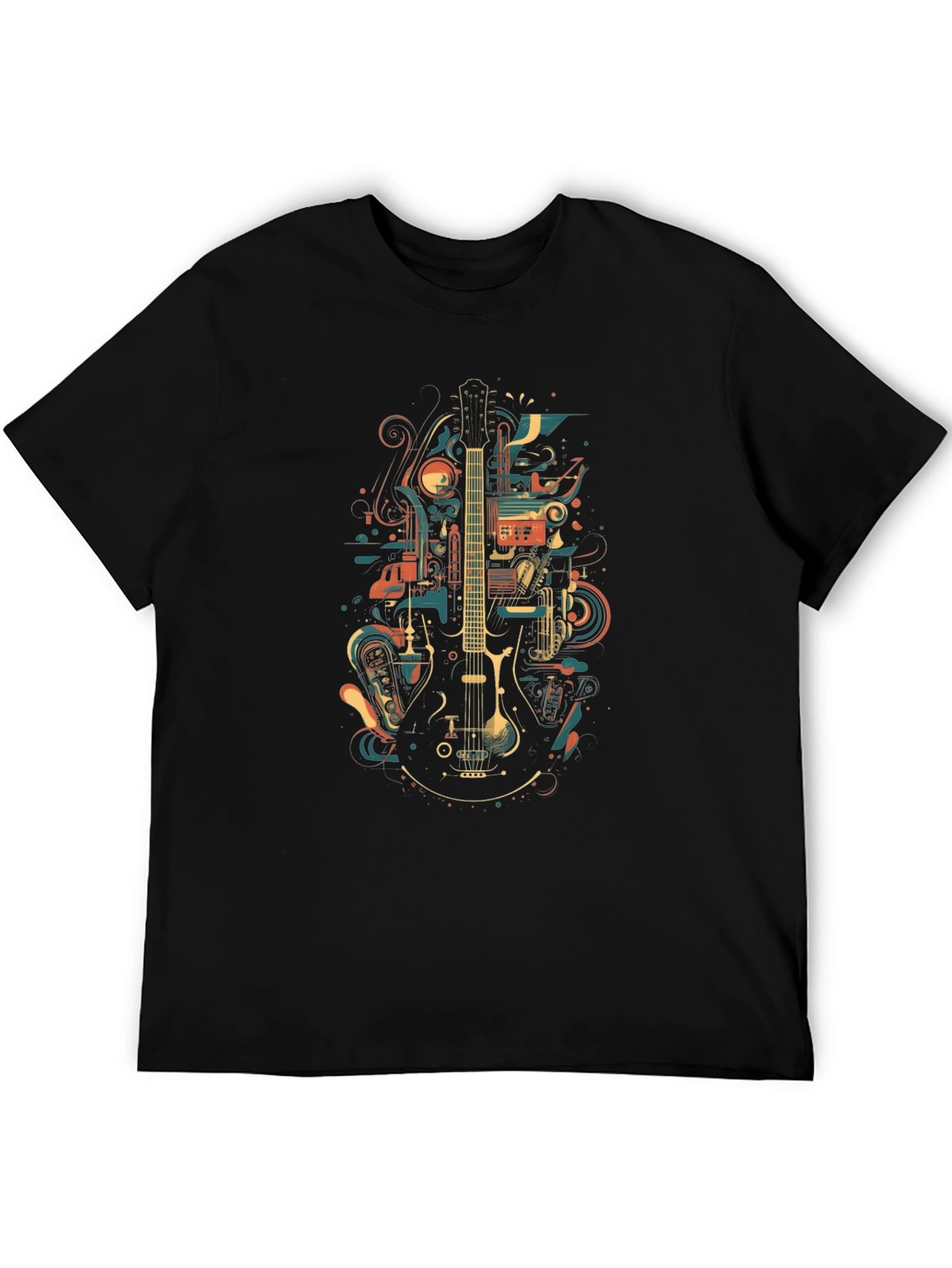 Black Abstract Guitar Graphic T-Shirt view 5