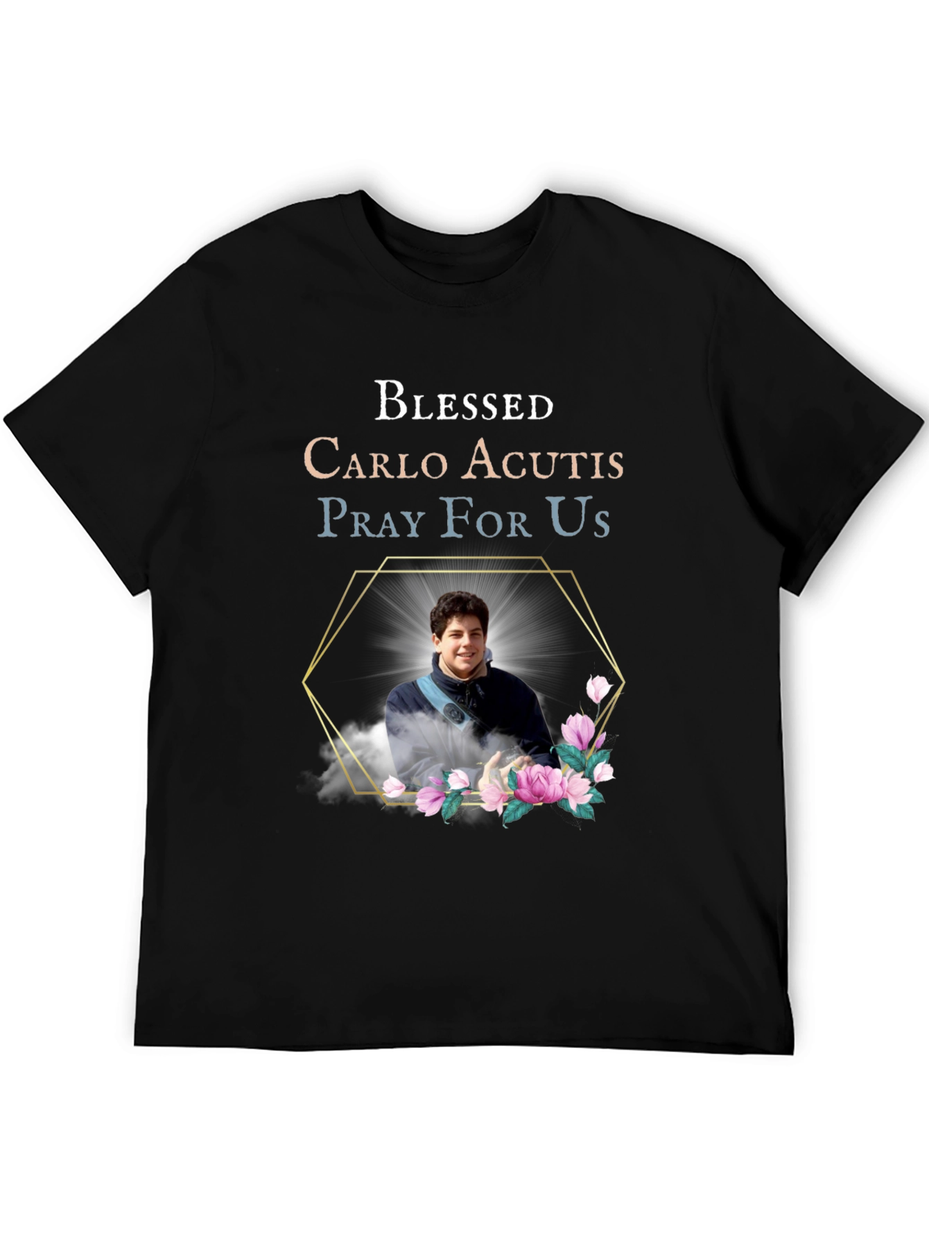 Black Blessed Carlo Acutis Pray For Us Black T-Shirt view 5