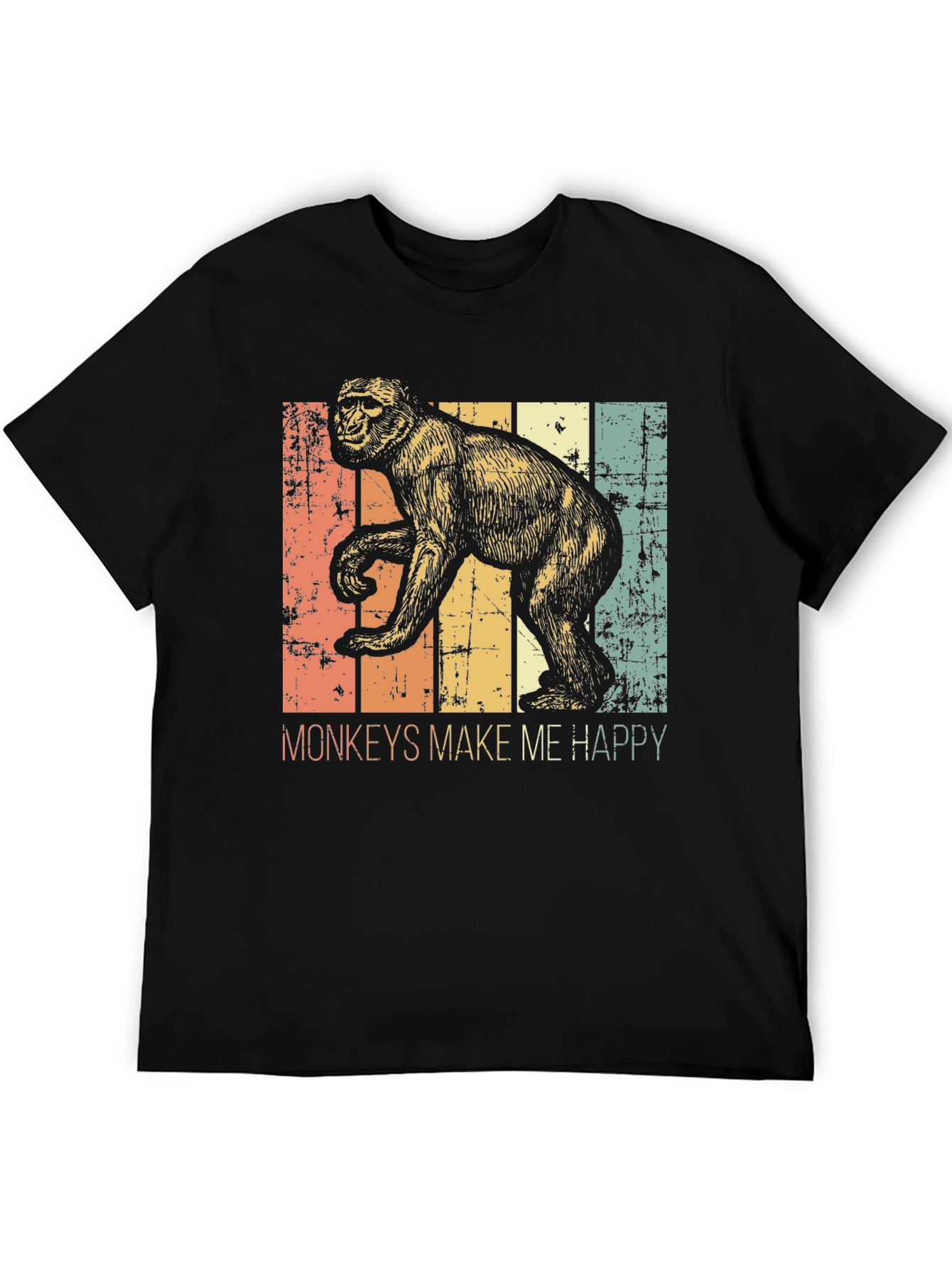 Black Vintage Monkeys Make Me Happy Graphic Tee view 5