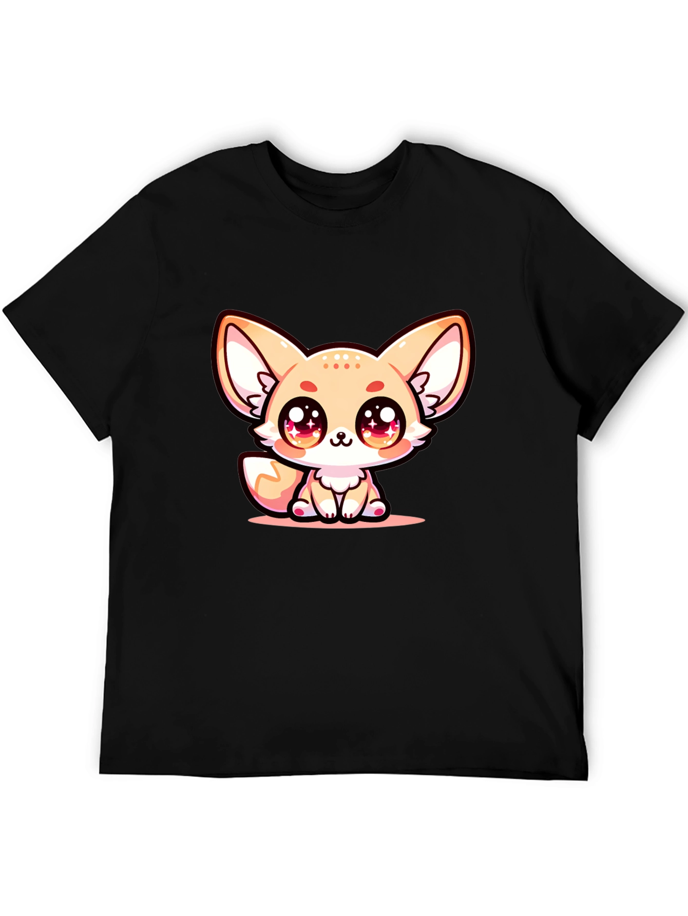 Black Cute Fennec Fox Graphic Tee - Black Cotton Blend view 5