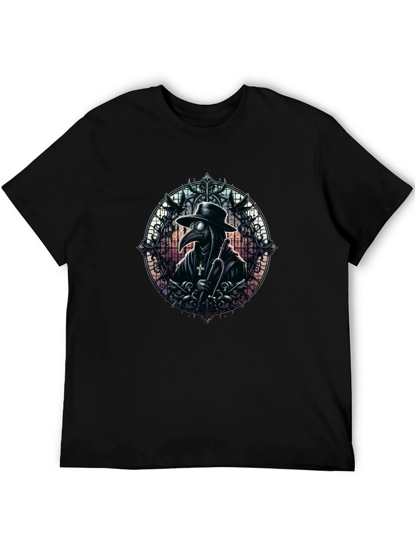 Black Plague Doctor Graphic Tee - Gothic Style view 5