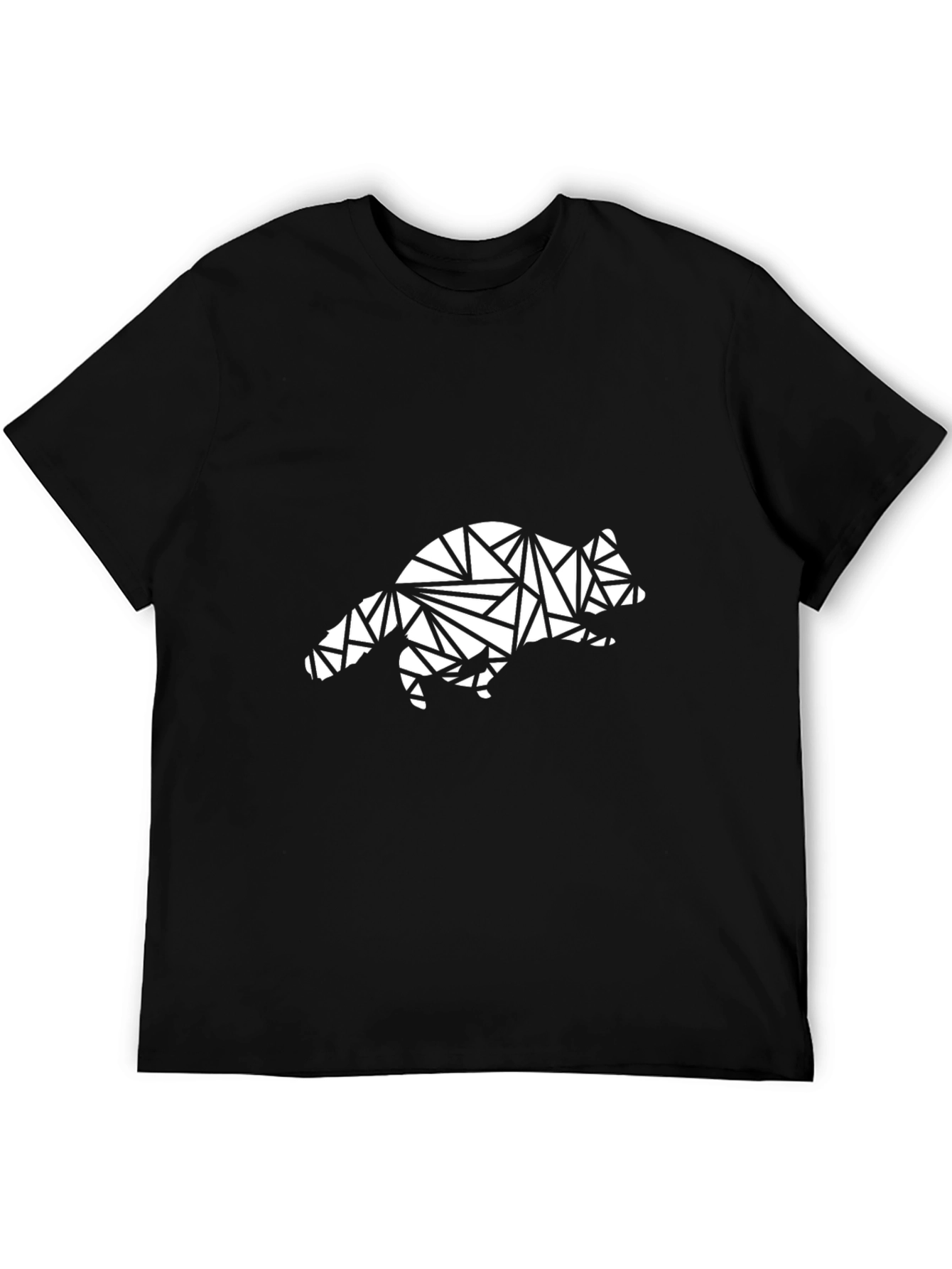 Black Geometric Raccoon Tee - Abstract Animal Design Shirt view 5