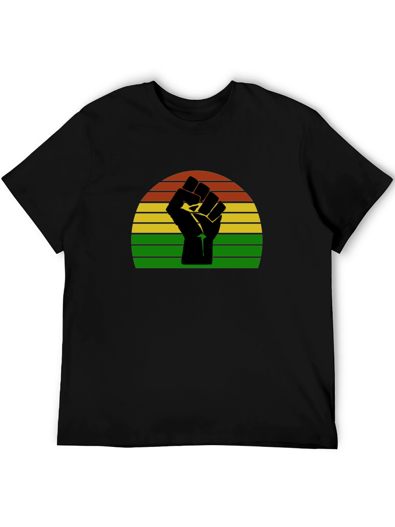Black Black Power Fist T-Shirt - Retro Sunset Design view 5