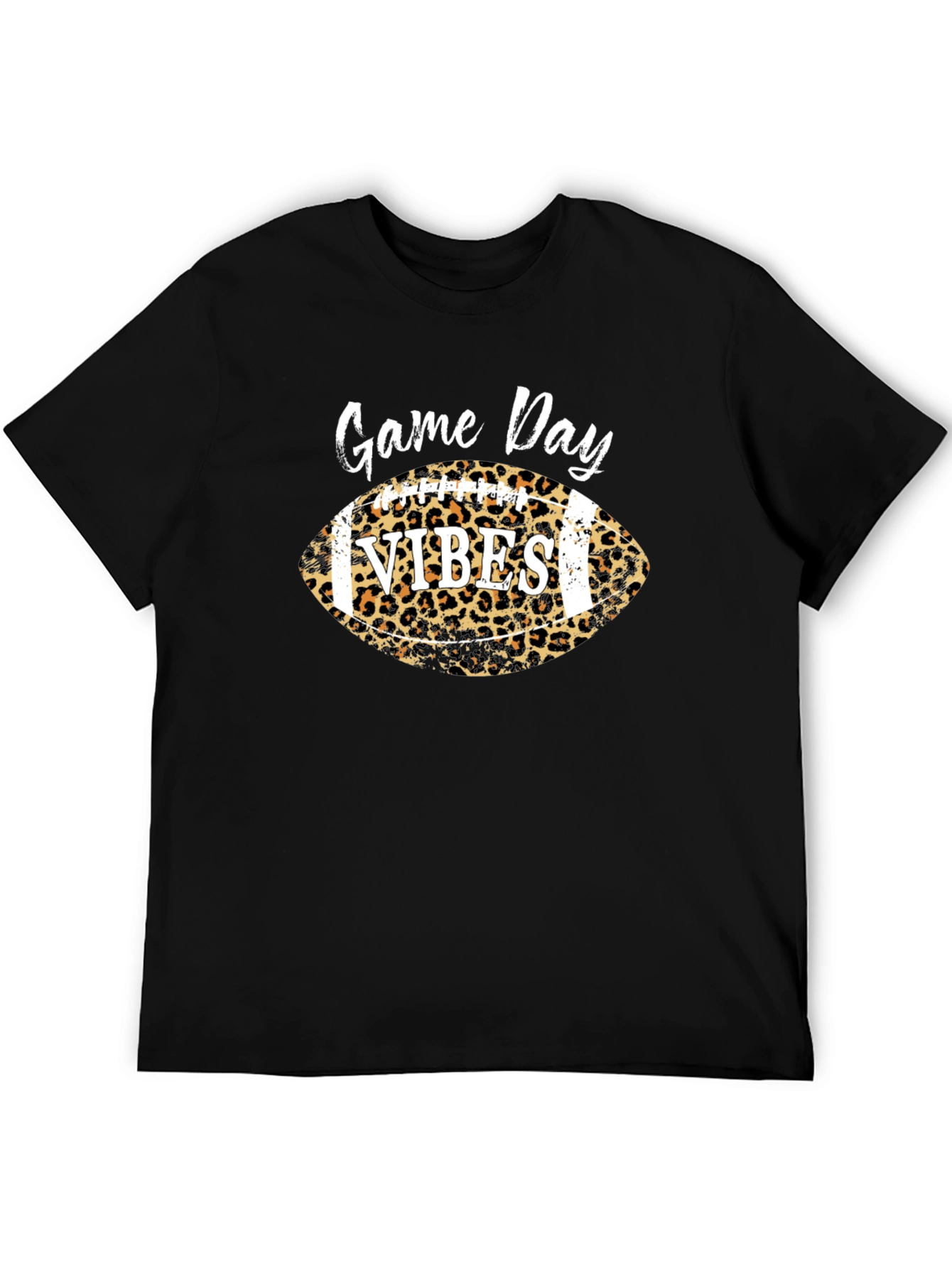 Black Game Day Vibes Football Leopard Print T-Shirt view 5