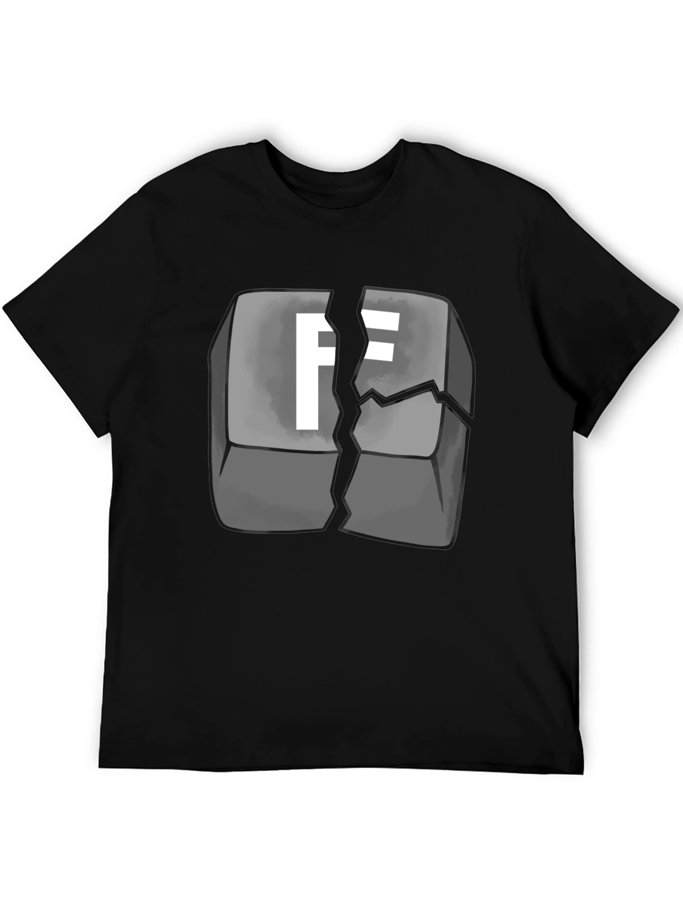 Black Cracked Keyboard Key F Graphic T-Shirt view 5