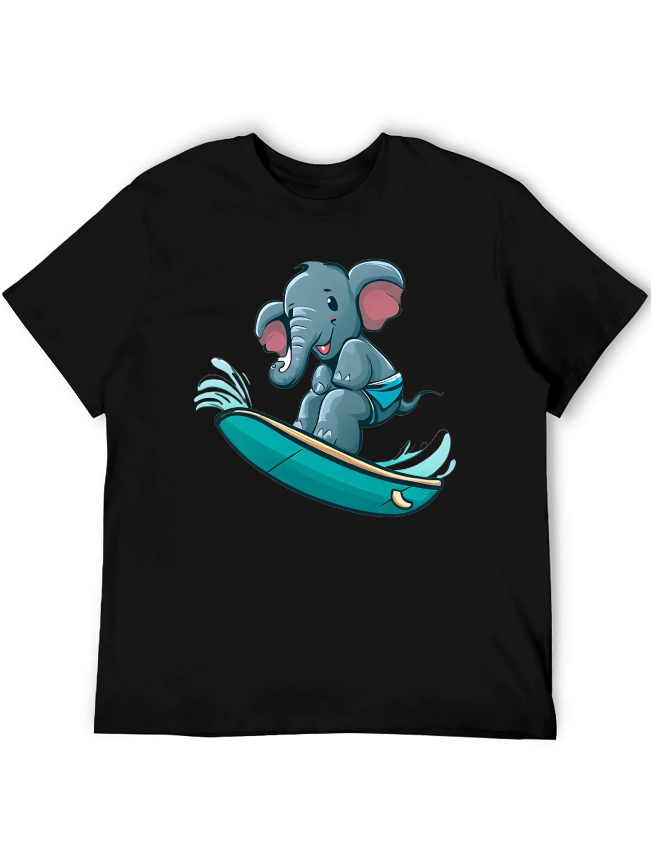 Black Surfing Elephant T-Shirt - Unique Cartoon Design view 5