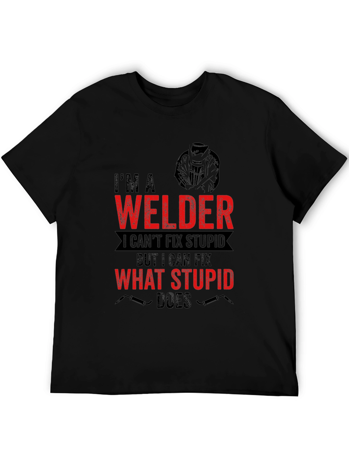 Black Welder T-Shirt: I Can Fix What Stupid Does - Black view 5
