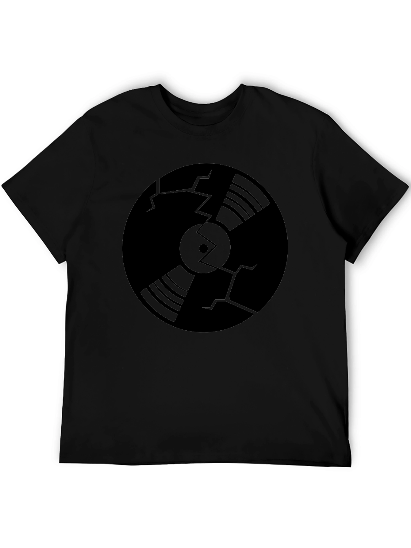Black Cracked Vinyl Record Graphic T-Shirt view 5