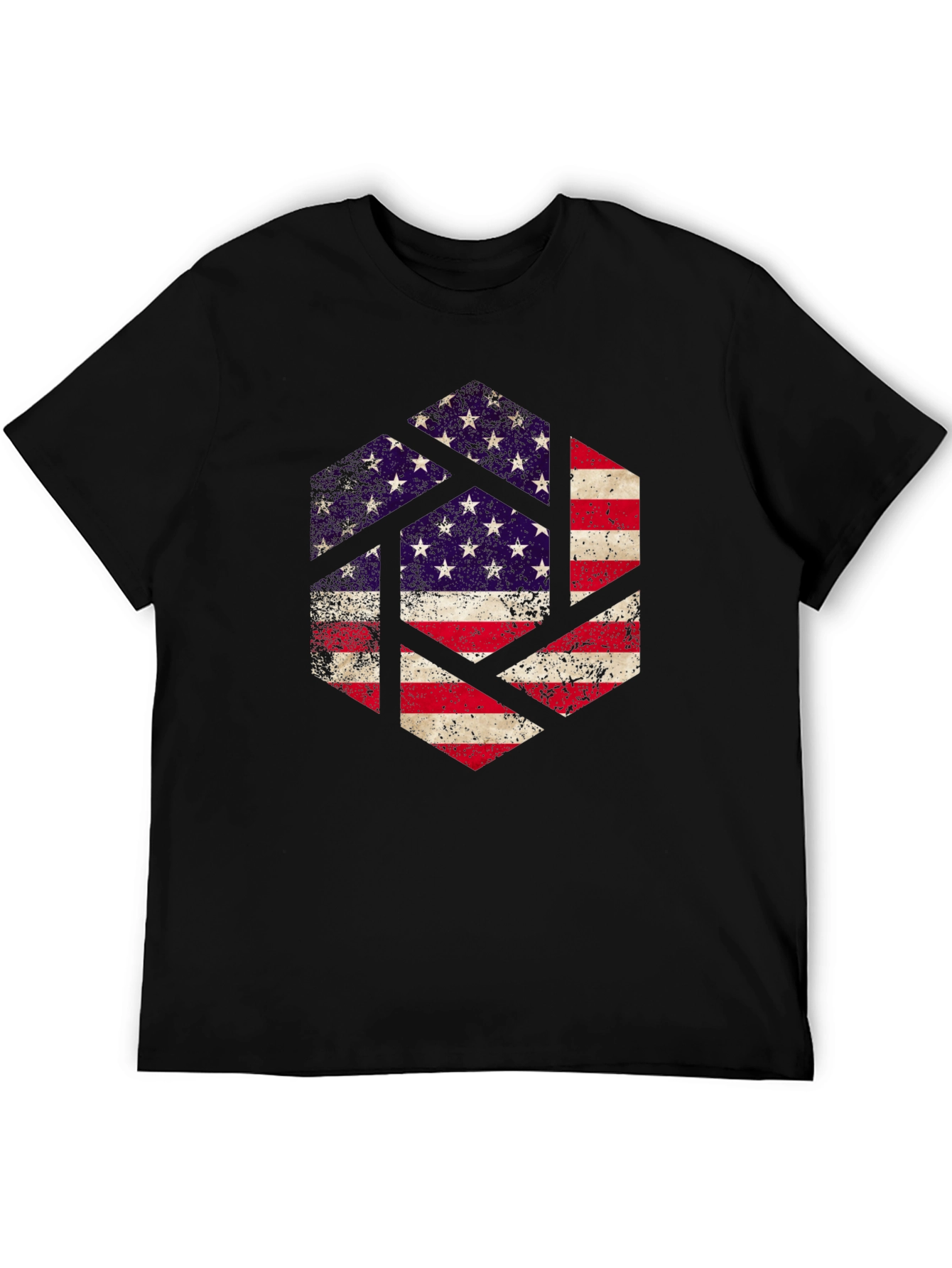 Black American Flag Hexagon Graphic Tee - Patriotic Design view 5