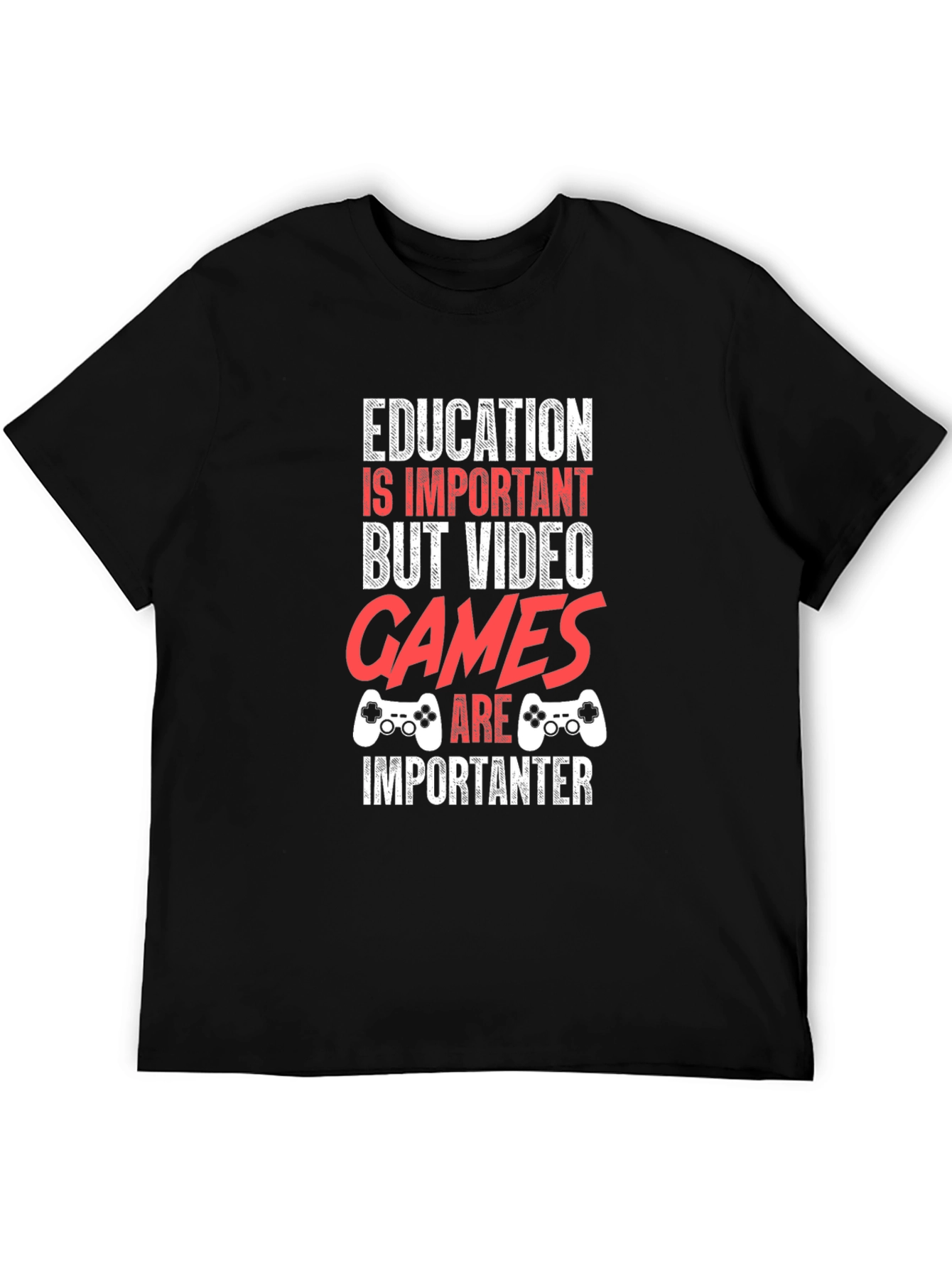 Black Funny Gamer T-Shirt - Education vs. Video Games view 5