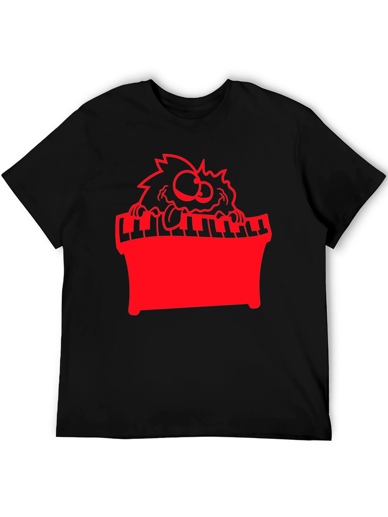 Black Funny Monster Playing Piano Graphic Tee view 5