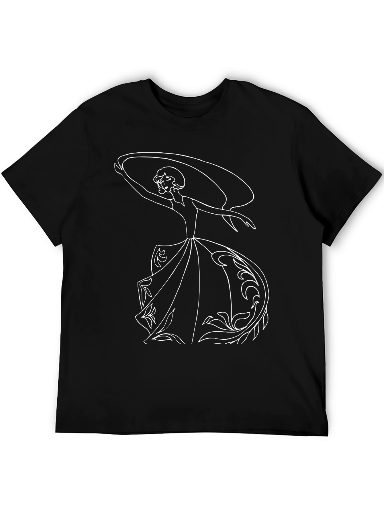 Black Elegant Woman Graphic Tee - Black Cotton T-Shirt view 5