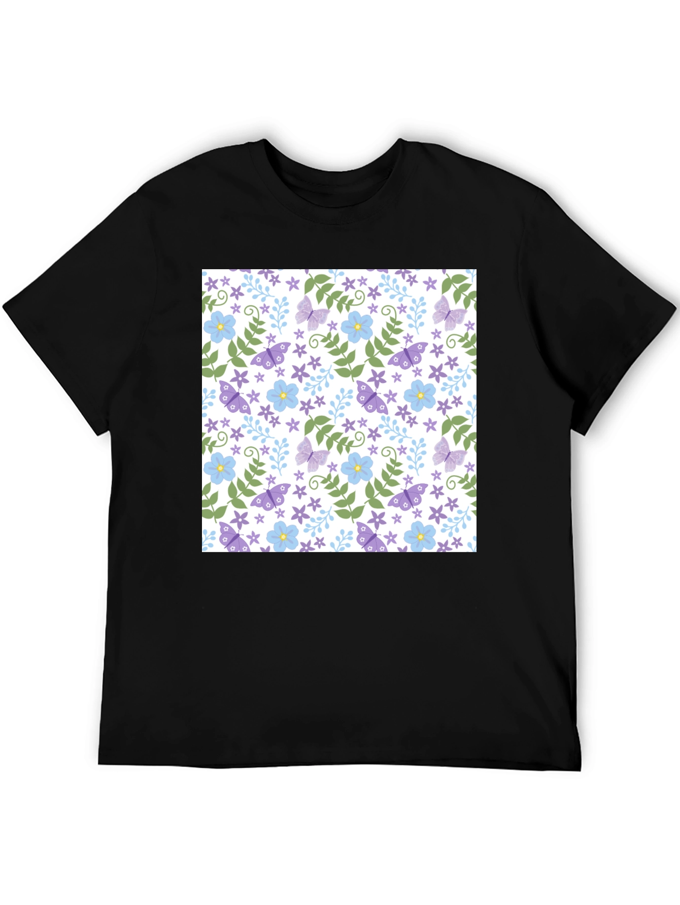Black Floral Butterfly T-Shirt - Soft Cotton Tee view 5