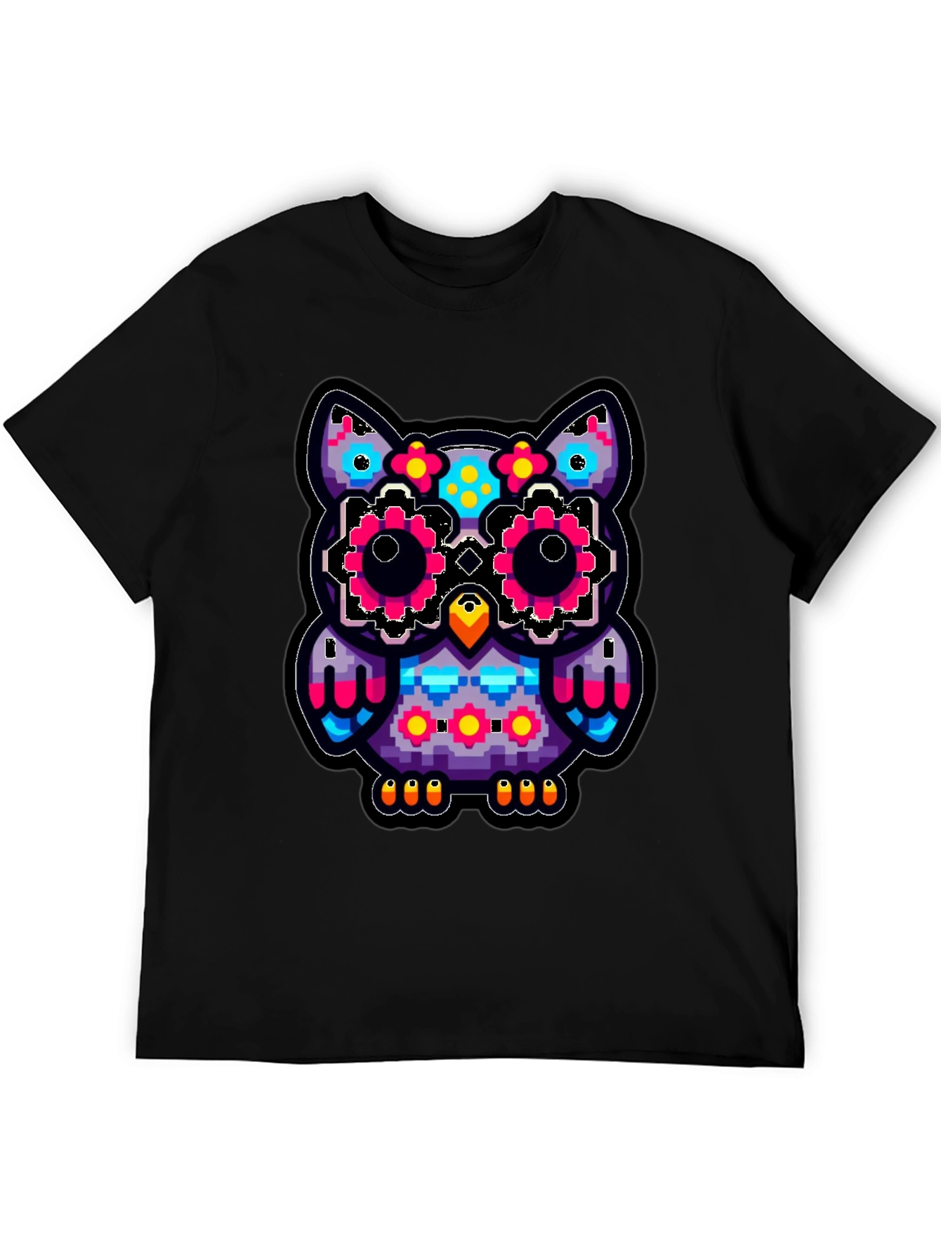 Black Pixel Owl T-Shirt - Colorful Graphic Tee view 5
