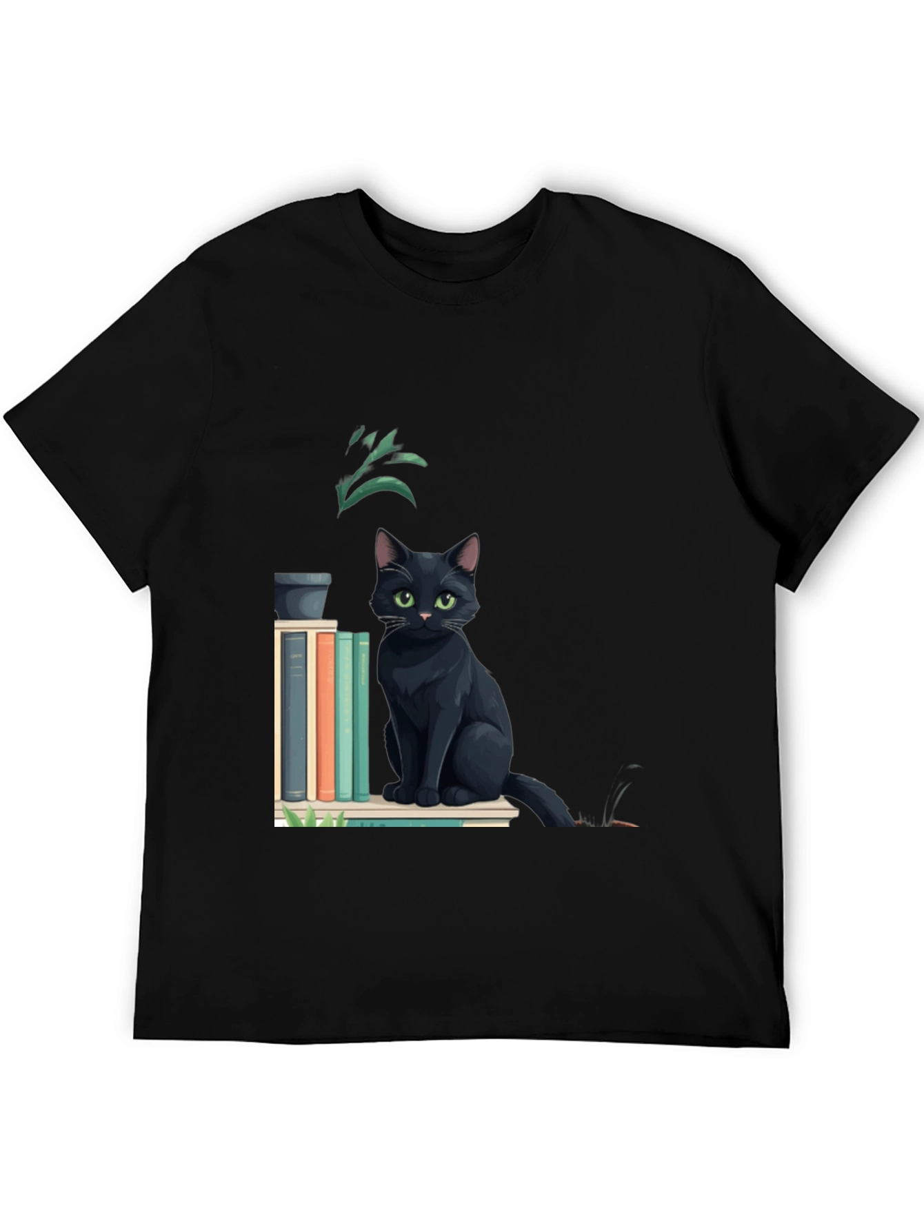 Black Black Cat Bookshelf T-Shirt - Stylish & Comfortable view 5