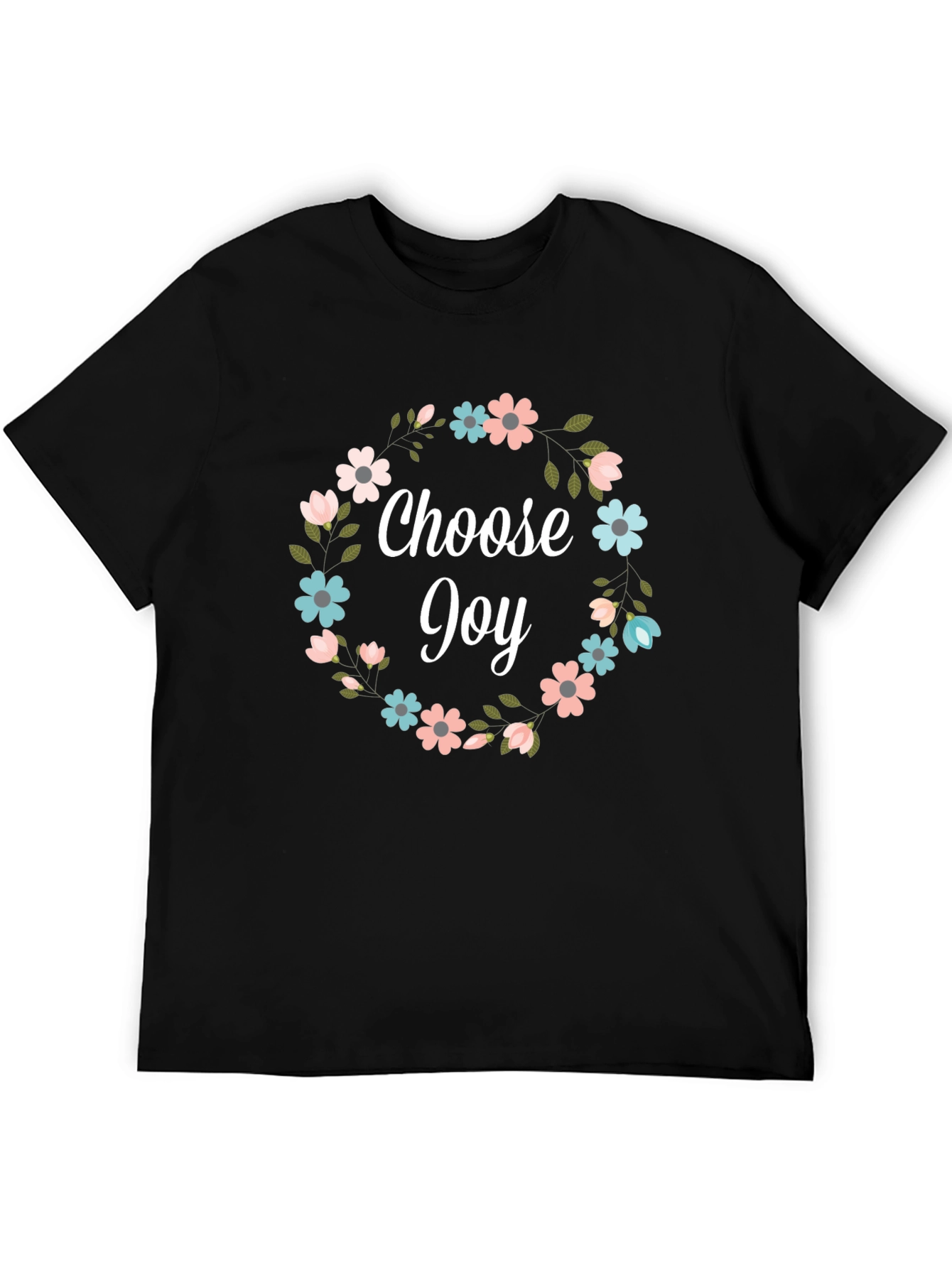 Black Choose Joy Floral Wreath Graphic T-Shirt view 5