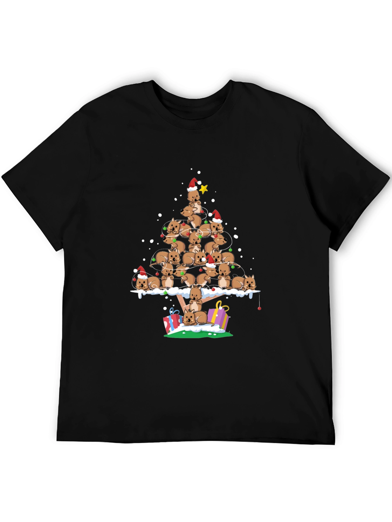 Black Wombat Christmas Tree T-Shirt - Festive Holiday Apparel view 5