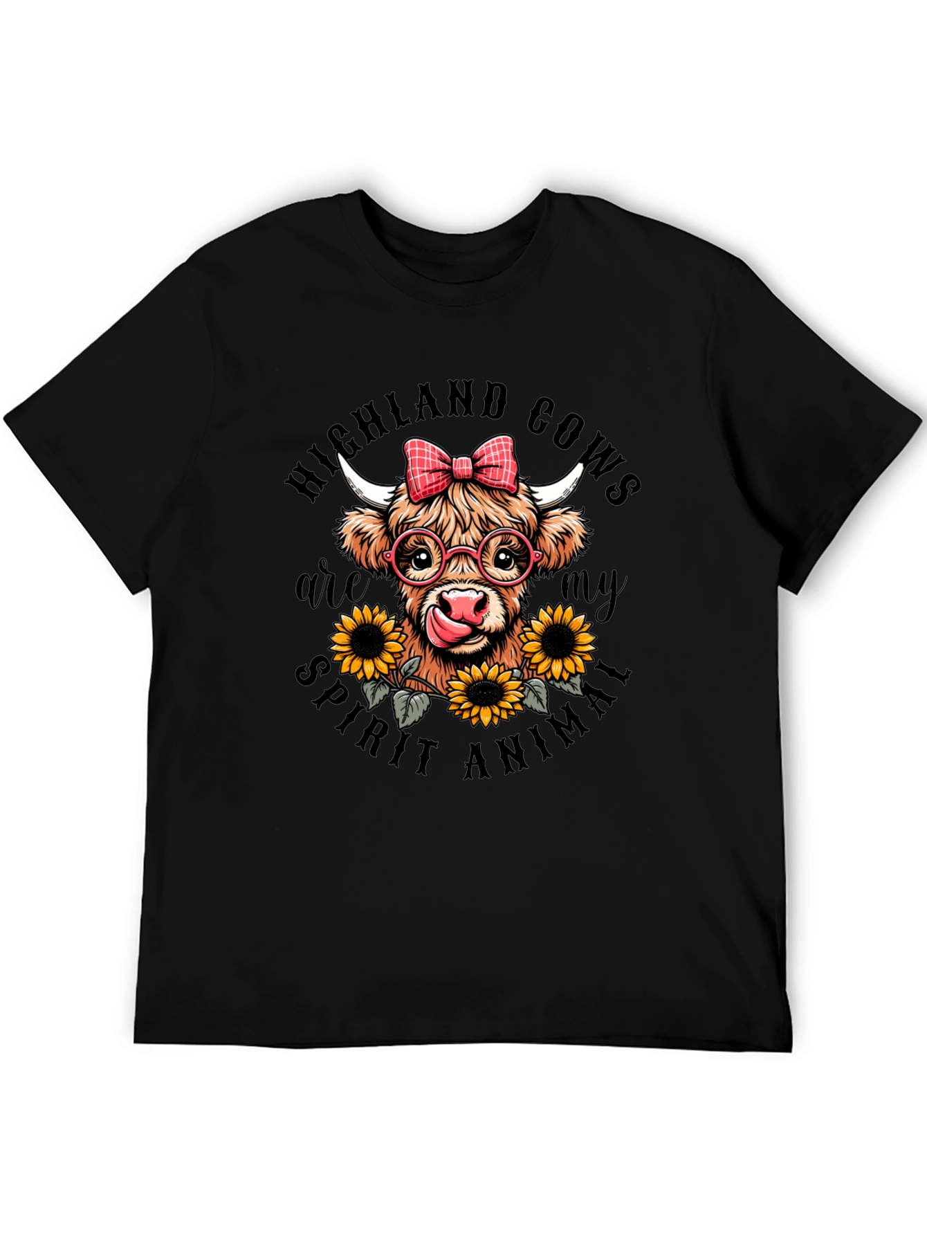 Black Highland Cow Spirit Animal Graphic T-Shirt view 5