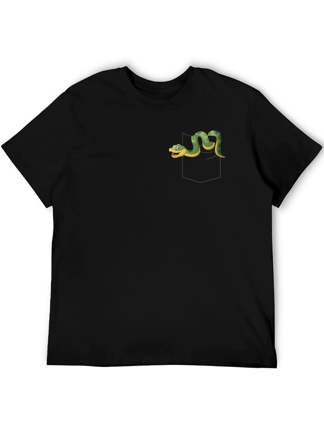 Black Black T-Shirt with Cartoon Snake Design view 5