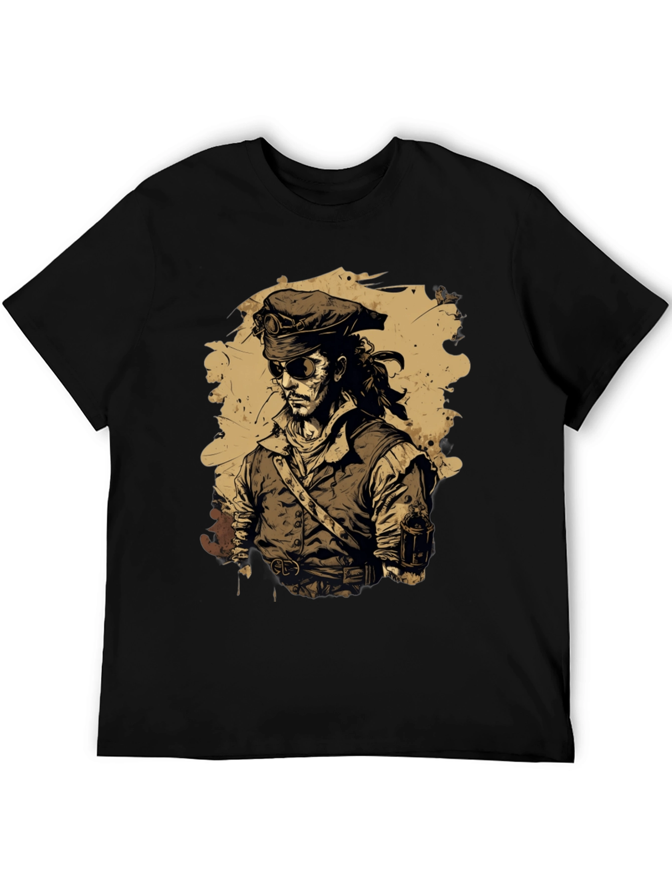 Black Steampunk Pirate Graphic T-Shirt view 5