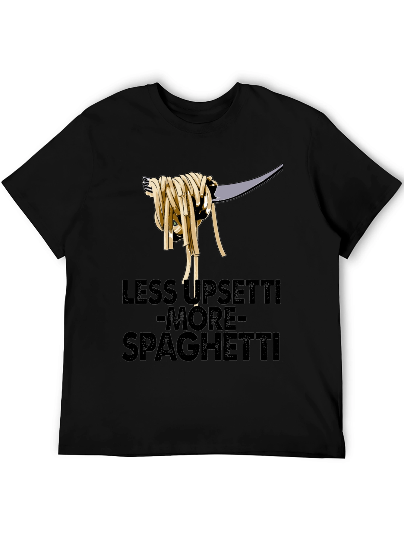 Black Less upsetti more spaghetti t-shirt view 5