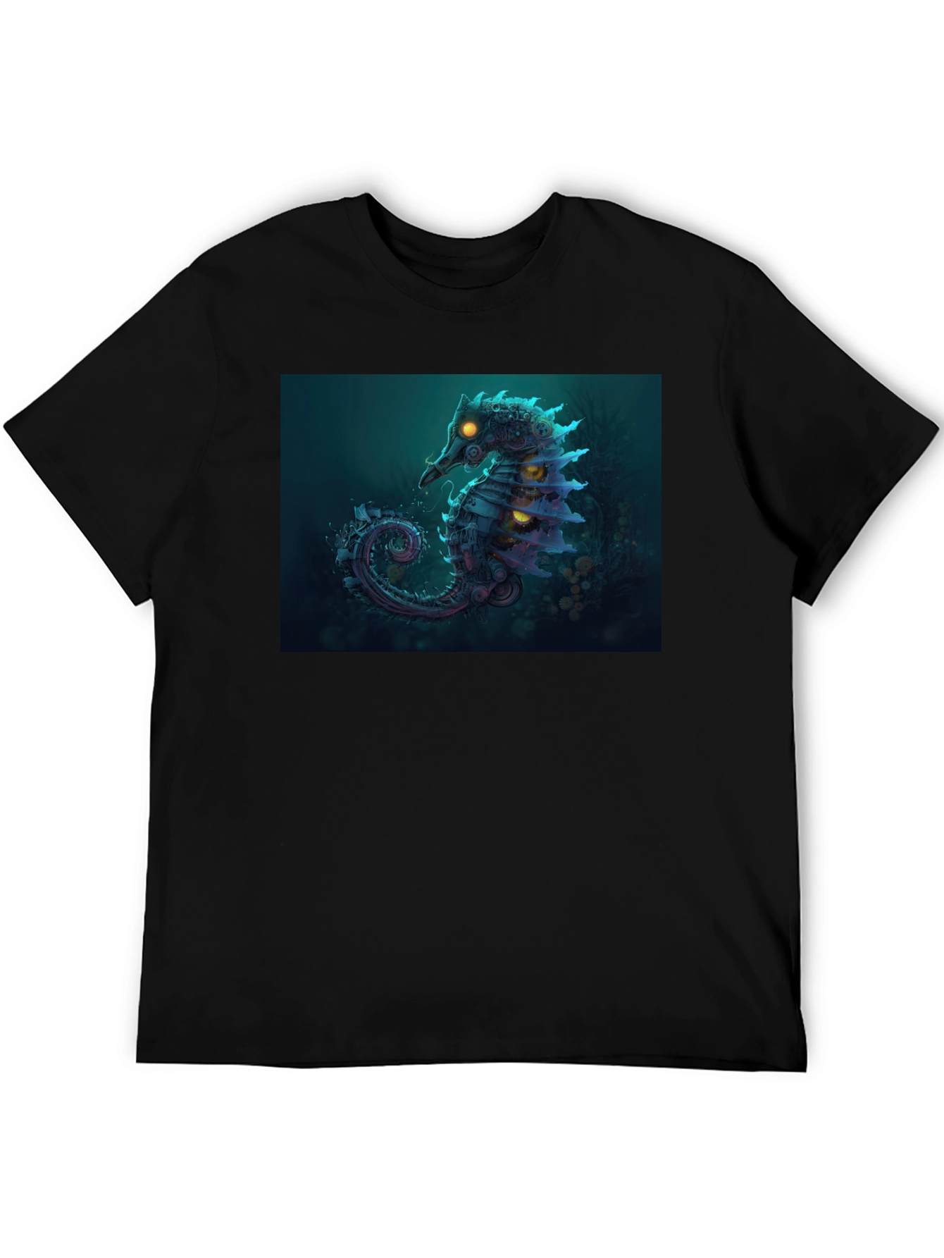 Black Steampunk Seahorse Graphic Tee view 5