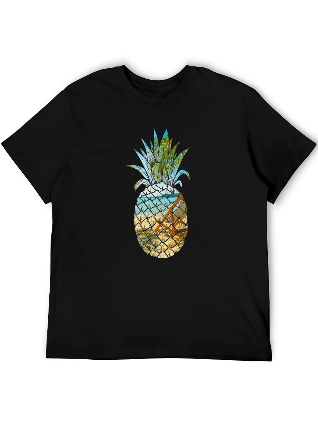 Black Tropical Pineapple Beach T-Shirt view 5