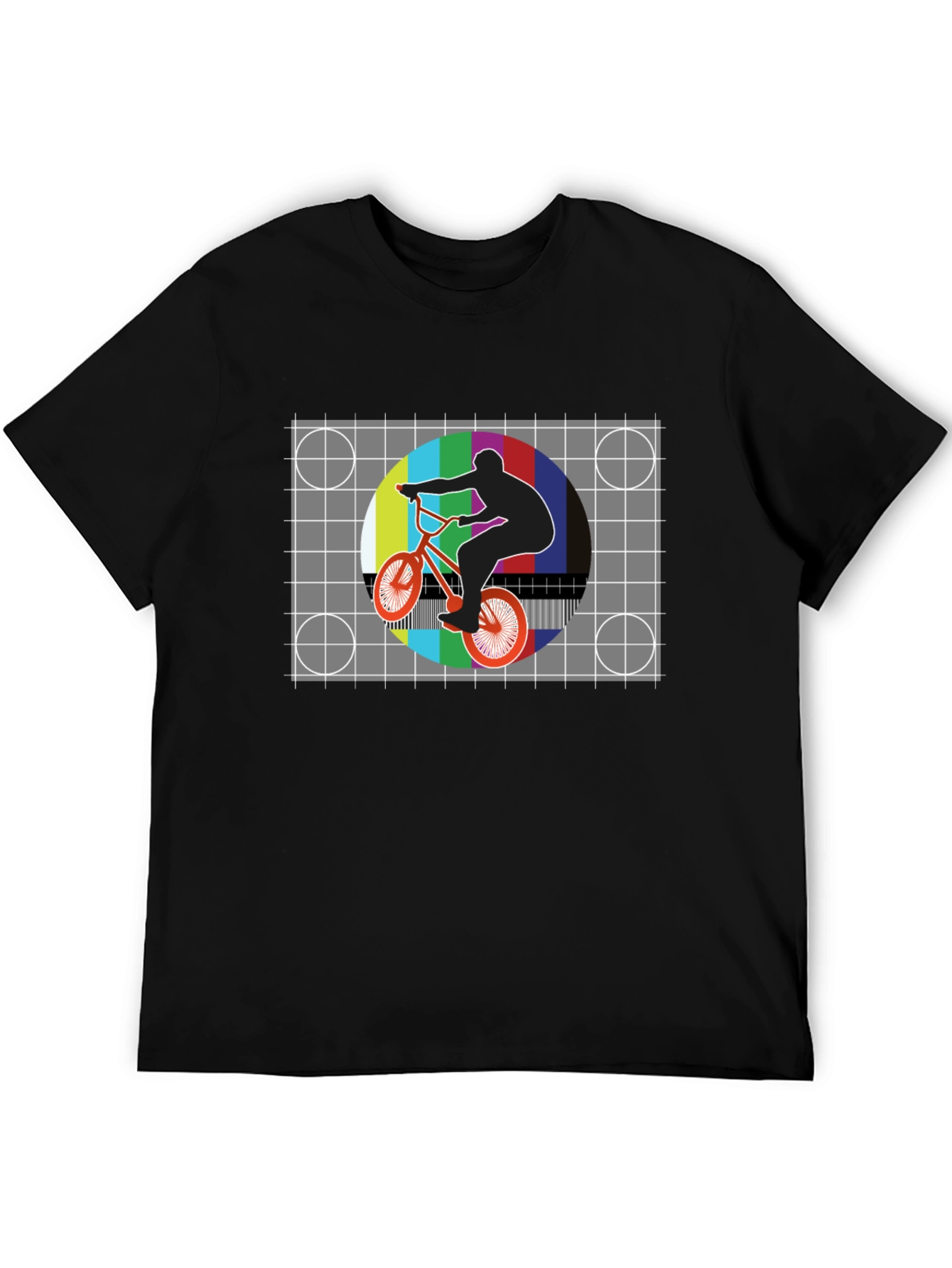 Black Retro BMX Rider Tee - Vintage Test Pattern Graphic view 5