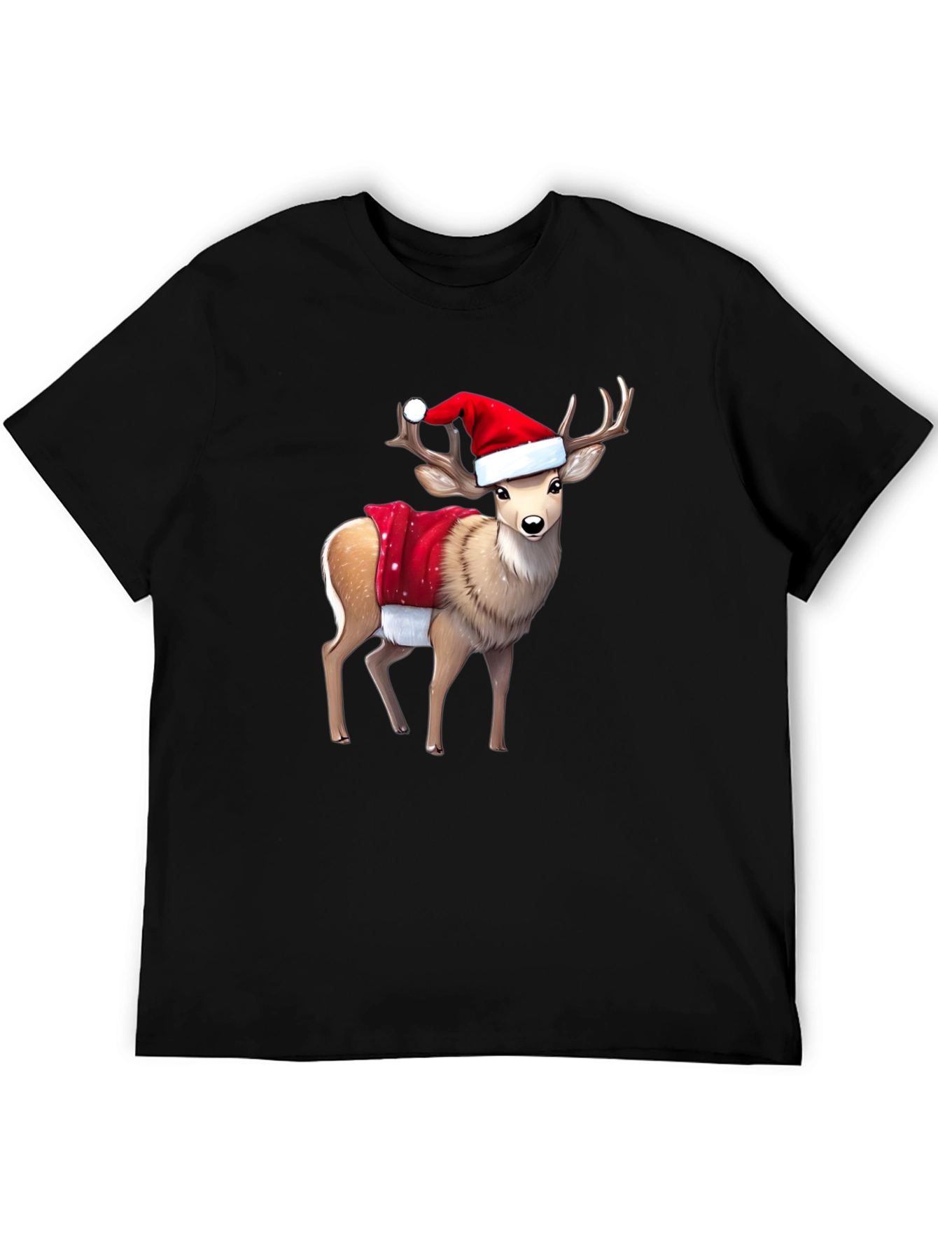 Black Festive Reindeer Graphic Tee - Holiday Style view 5