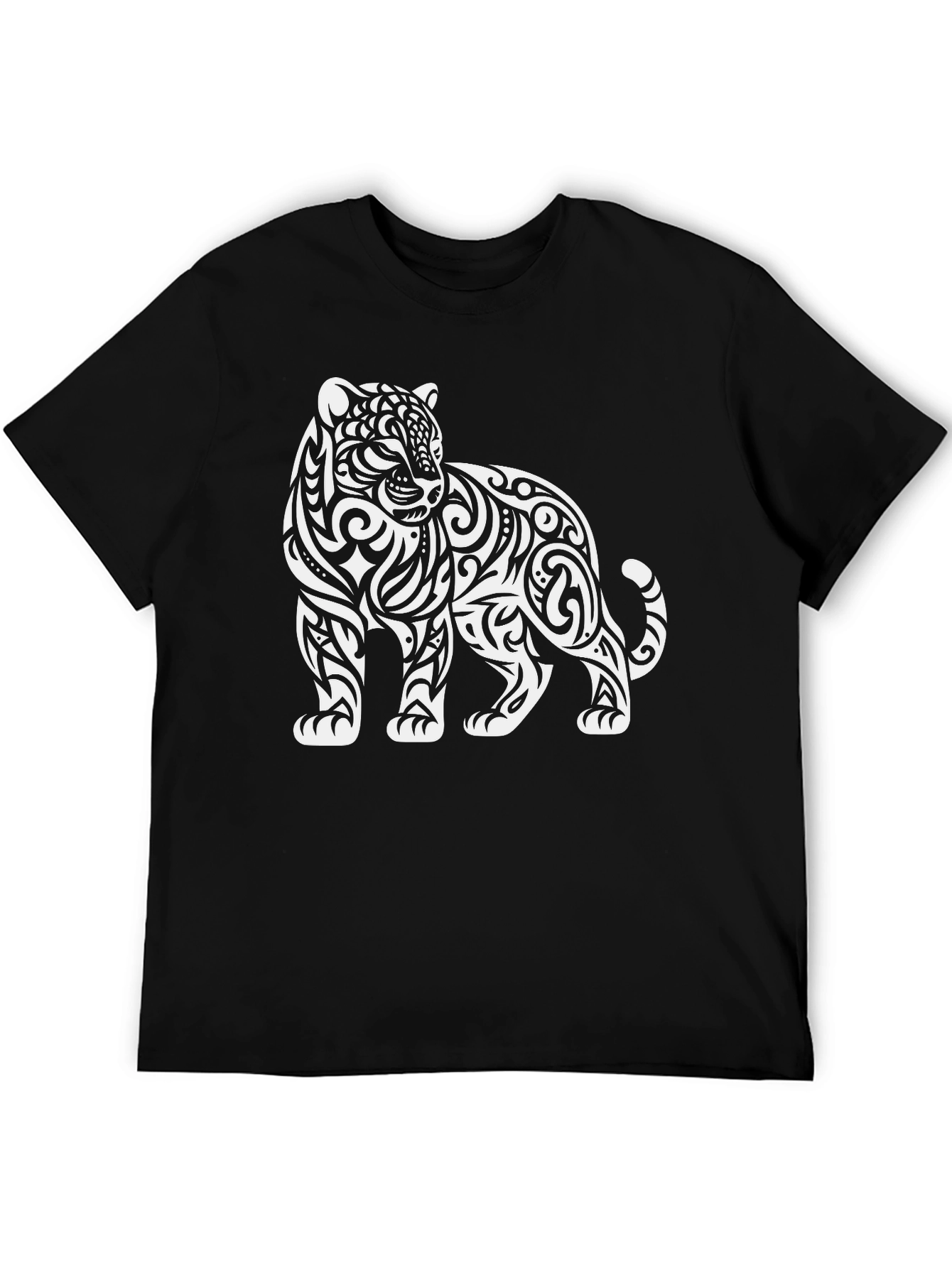 Black Tribal Tiger Graphic Tee - Stylish Black Cotton T-Shirt view 5