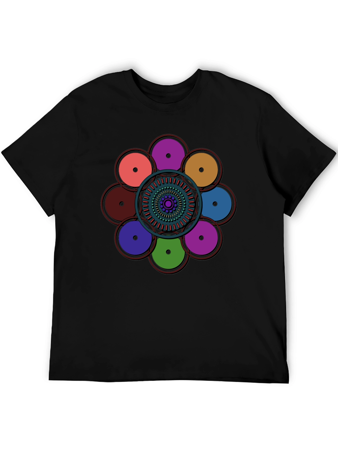 Black Geometric Circle Design Black T-Shirt view 5