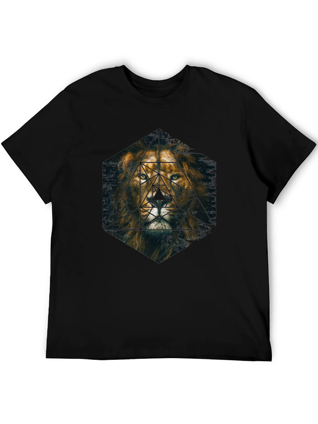 Black Geometric Lion Graphic Print Tee - Premium Men's T-Shirt view 5