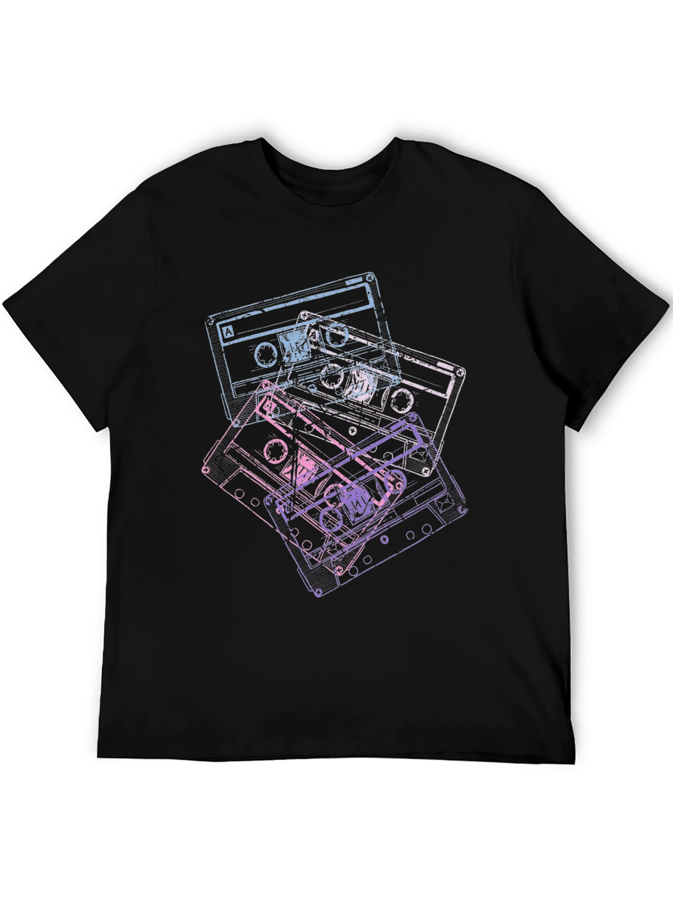 Black Retro Cassette Tape Graphic Tee - Vintage Music Lover Shirt view 5